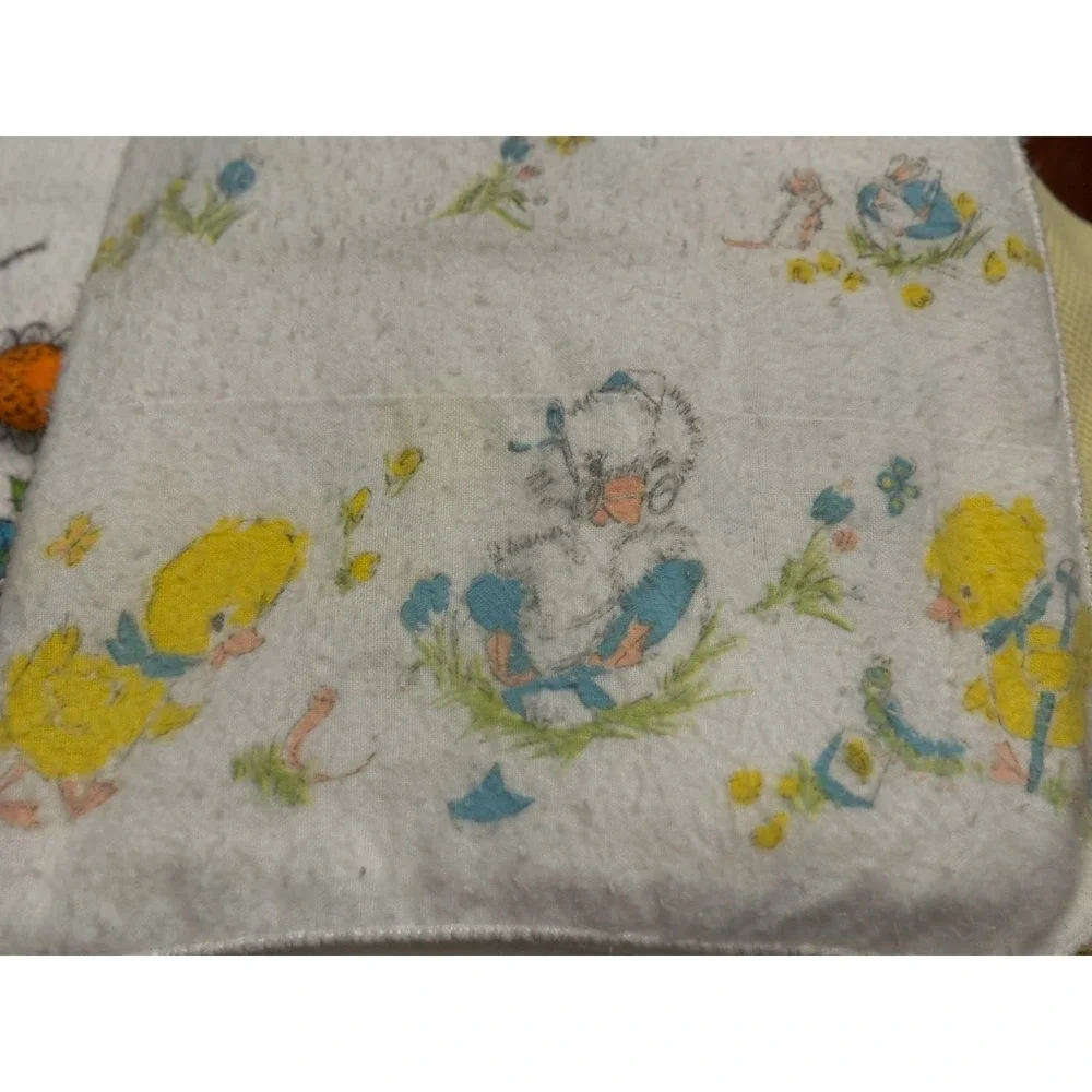 Lot of 4 Vintage Baby Blankets 70s/80s Nursery Lot Ducks, Mother‎ Goose Flannel